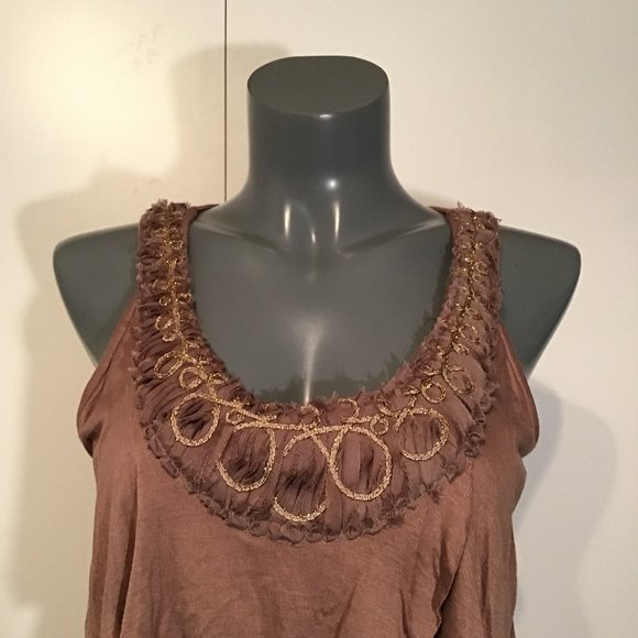 Olivia Moon Tiered Tank Top with Embellished Neckline Size M - Picture 2 of 10